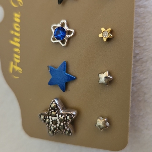 Vintage Six Single Star Earrings and Three Pair Star Post Earrings - Picture 2 of 4